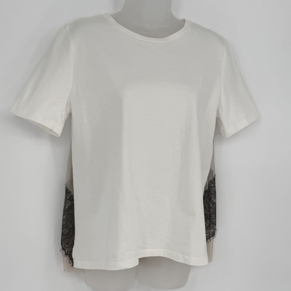 ZARA White Lace Trim Tulle Sheer Back T Shirt Top Women's M Bohemian Chic 100-60 - Picture 9 of 13